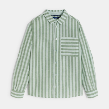 قميص مخطط من الكتان، اللون أخضر للأولاد